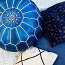 BLUE JEAN MOROCCAN LEATHER POUF