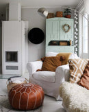 Brown Moroccan leather pouf 