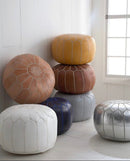 SILVER MOROCCAN LEATHER POUF