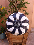 Black & White moroccan leather pouf