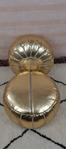 Golden moroccan leather pouf